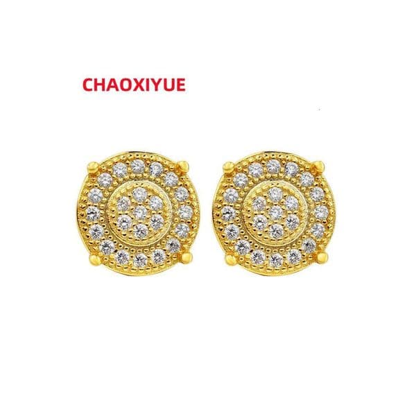 Hip Hop Jewelry Iced Out VVS Moissanite Diamond White Gold Plated 925 Silver Round Stud Earrings for Men