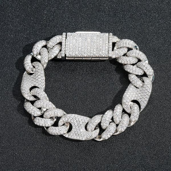 Hip Hop Moissanite Bracelet 15mm Three to One Pig Nose Bubble Cuban Chain Trendy Mens Accessories moissanite