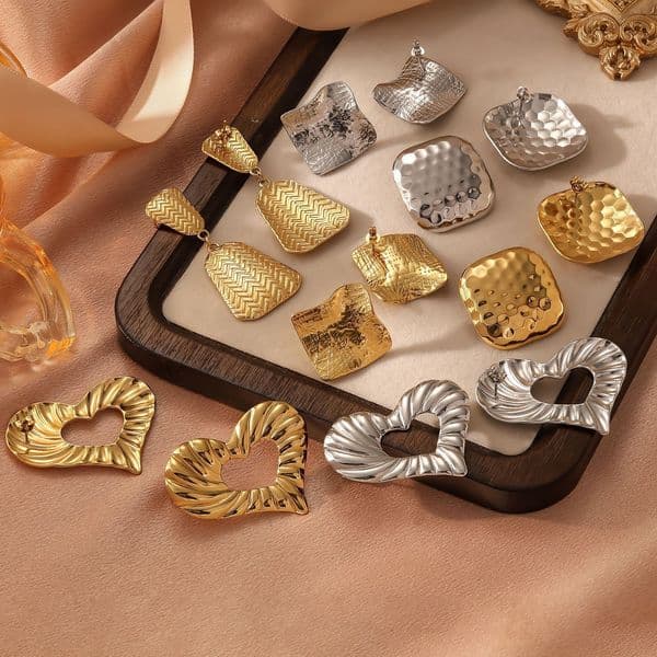 Hammered Irregular Earring Accessories for Women Stainless Steel Square Stud Earrings High-end Sense of Style