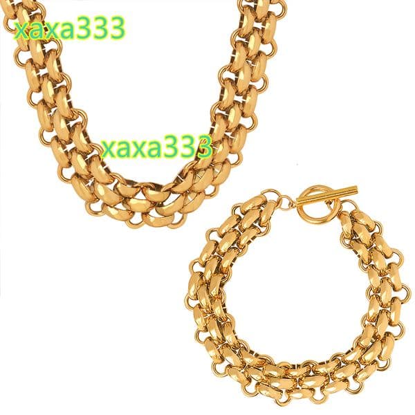 Factory Coarse Chain Couple Necklace Bracelet Jewelry Sets Hip Hop Stainless Steel Personalized Fashion Gold Plated Jewelry Sets