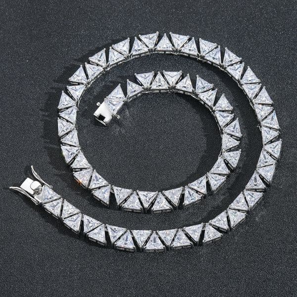 Hip hop necklace with 9mm triangular Moissaniteia tennis chain fashionable and versatile mens accessory collarbone chain