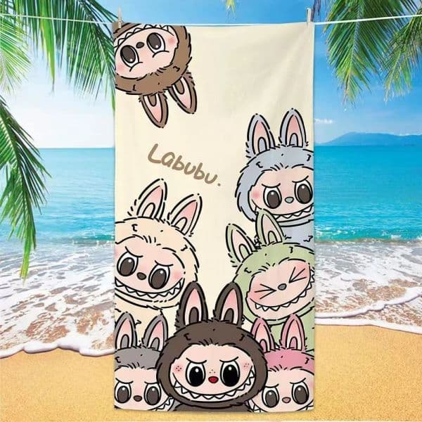 Cartoon designer towe, comfortable and portable adult and children's bath towels, LABUBUprinted beach absorbent towels wholesale Beach towel 70x140cm