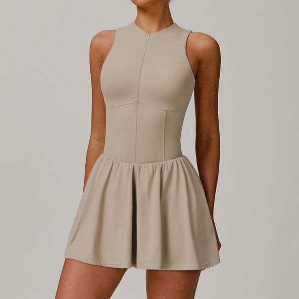 Stand Collar Dress Women Yoga Sports Dresses Patchwork Designer Fake Two-Piece Outdoor Running Anti-Exposure Base A-Line Skirt Tennis Skirt 9094