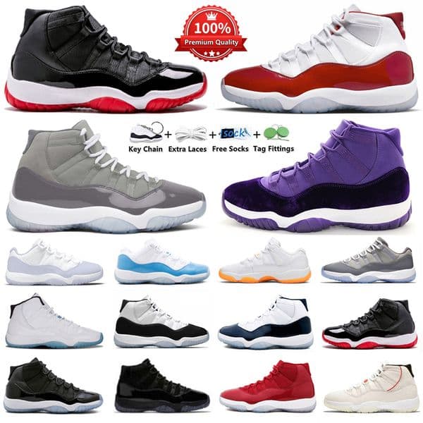 Designer Basketball Shoes 11 11s Men Sport Sneakers Cherry Cool Grey Purple Rain Low Bred Red Veet Midnight Navy Gamma Blue UNC Green Womens Trainers
