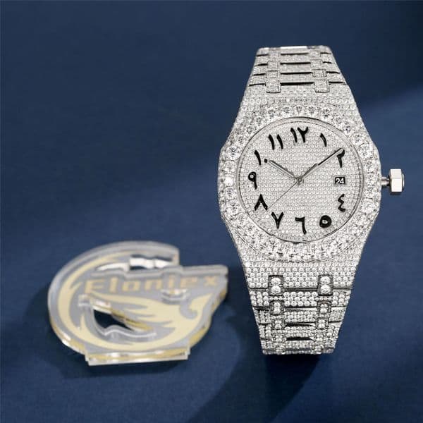 Movement VVS Clarity Moissanite Modified Hip-Hop Trend Stainless Steel Round Watch