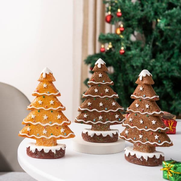 Vilead 15cm Resin Gingerbread Christmas Tree Figurines Holiday Decoration Accessories Xmas Gift Table Bookcase Room Decor Object