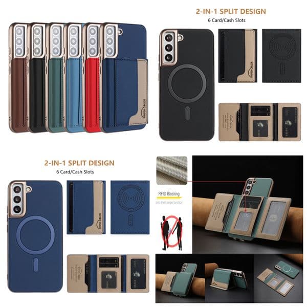 RFID Blocking Cases For Samsung S25 Ultra S24 FE Plus S23 S22 A26 A36 A06 A56 2in1 Card Slot Magnet Wireless Charging Leather TPU Magnetic Credit ID Pocket Back