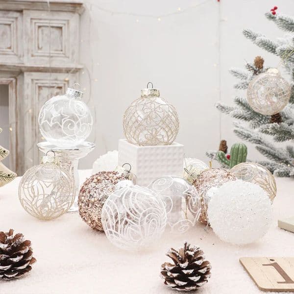 Christmas Decorations 8cm/6pcs Boutique Transparent Painted Christmas Ball Gift Box Christmas Tree Pendant Champagne Red White