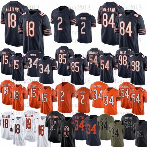 18 Caleb Williams Rome Odunze DJ Moore Football Jersey Colston Loveland Cole Kmet Hester Swift Roschon Johnson Bagent Walter Payton Brisker Urlacher Sweat