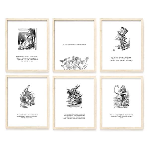 Alice in Wonderland Book Quotes Black White Poster and Prints Canvas Printing Modern Wall Art Picture for Living Room Home Decor