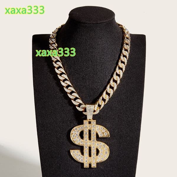 Hot Sell Hip Hop Diamond Encrusted Dollar Pendant Cuban Chain Necklace Accessories Bully Street Dance Nightclub Collarbone Chain
