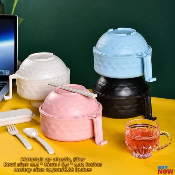 Instant Noodle Bowl With Tableware Large Capacity Environmentally Friendly Wheat Straw Draining Water Bowl Handle Anti-scalding