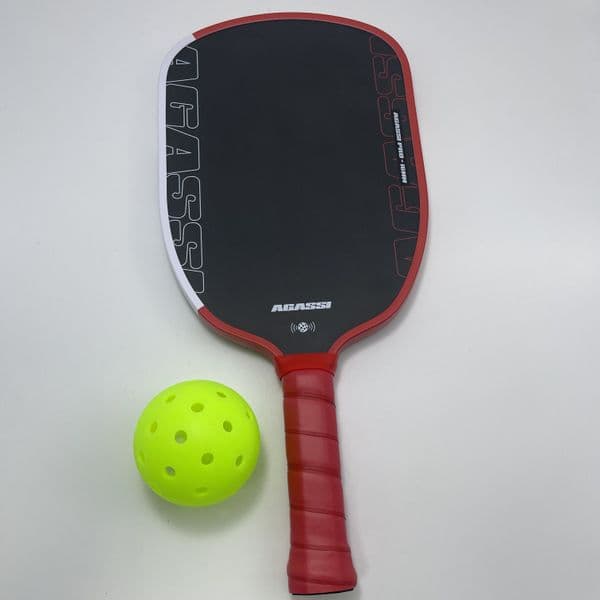 JOOLA Agassi Pro 16mm Carbon Fiber Pickleball Paddle - OEM Customizable (White/Red, Feel-Tec Surface)