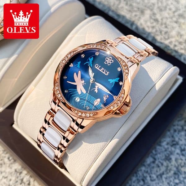 OLEVS 6610 Top Brand Automatic Mechanical Watch For Women Date Ceramic Steel Strap Hand Clock Waterproof Woman Dress Watches