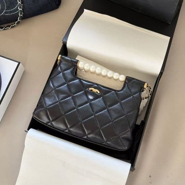 New women's bead handle bag chain shoulder bag handbag designer bead string bag 2025
