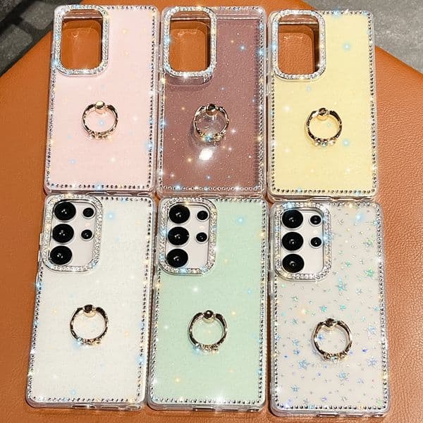 Meta Finger Ring Holder Cases For Iphone 17 Air 16E 16 Pro Max 15 14 13 Samsung S25 S24 Plus S23 Ultra A07 A17 A16 A26 A56 Bling Diamond Soft IMD TPU Glitter