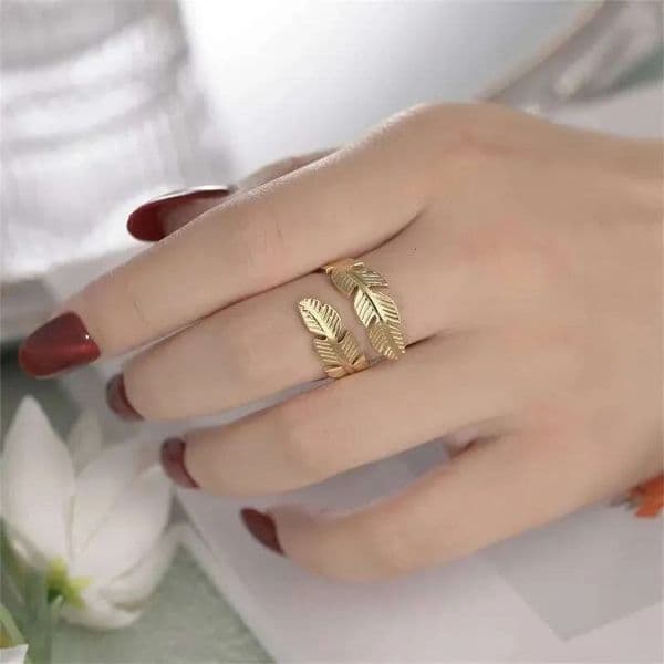 Party Favor ring European and American Fashion Feather Ring Open Titanium Steel Ring Angel Wings Hip Hop Style Stainless Steel Ring Jewelry