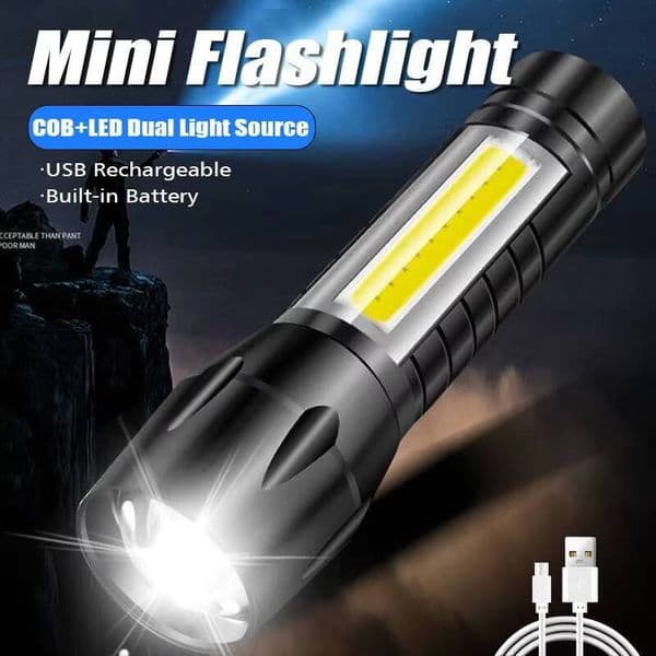 Powerful Mini LED Flashlight COB XPE Zoom Torch Built In Battery USB Rechargeable With Pen Clip Outdoor Camping Emergency Lamp