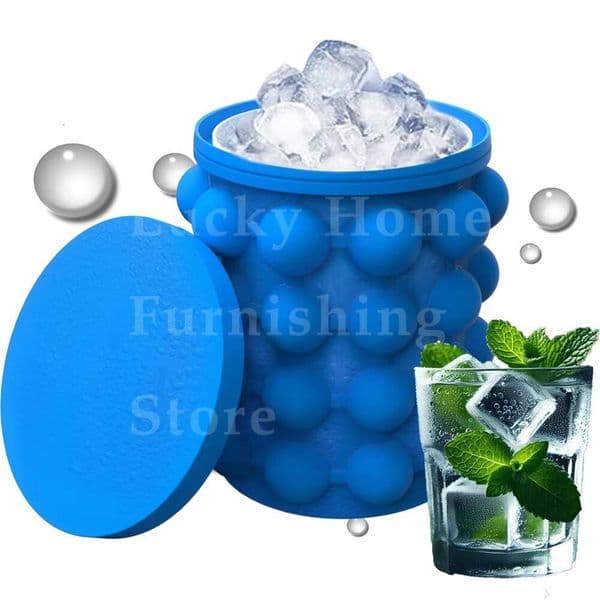 ice maker Portable Silicone Ice Cube Mold Bucket with Lid , 2-in-1 Freeze Tray for Beer Whiskey Cooling, Party Bar Home Kitchen Essential