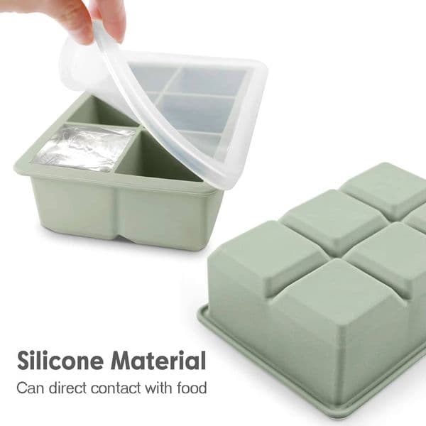 ice maker 6 Giant Large Food Grade Silicone Mold with Lid Reusable Whiskey Cube Square DIY Maker Ice Tray