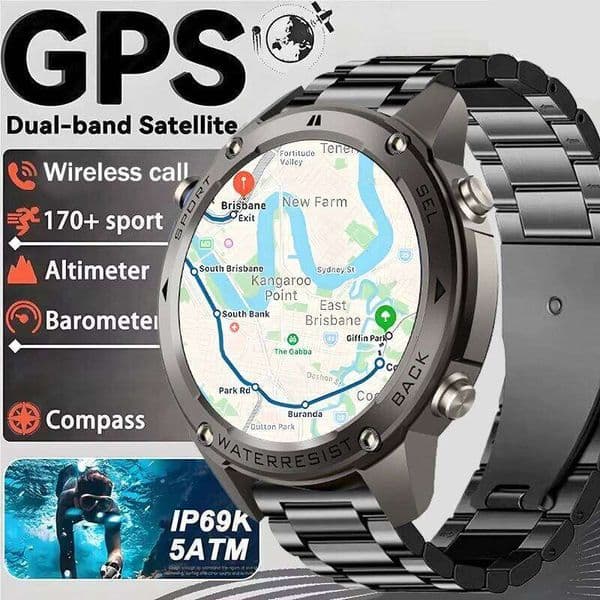 Fanwear 2025 New GPS outdoor sports 5ATM swimming smart watch compass barometric altitude Bluetooth call For HUAMI
