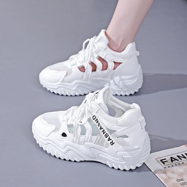 Ddmysports Korean Style New Dad For Women Summer Hollow Mesh Breathable Student Sneakers Casual Sandals Thick Sole White Shoes Outdoor Shoes