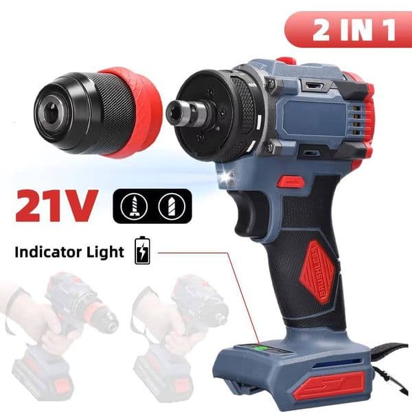 21V Brushless 2 in 1 Electric Screwdriver Drill 55Nm Rechargeable Multifunction 2-Speed Cordless Impact Screw Driver Power Tool