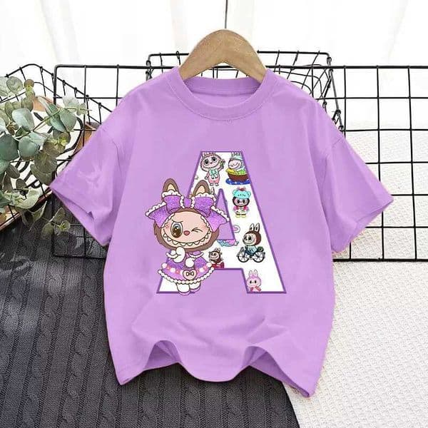 Labubu Children T-Shirts Cartoon Anime Printed Letter Short Sleeves Tops Figures Shirts Girls Boys Kids Summer Tees Clothes Gift X250612