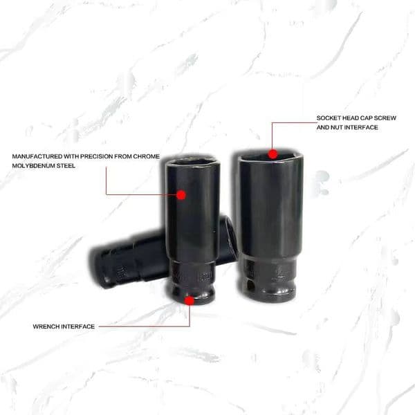 Deep Drive Ddmydesign Impact 1/2" Inch Sockets Metric Air Pneumatic Socket Wrench Head 8-24Mm Standard Durable Car Auto Truck Repair Tools 1/2"