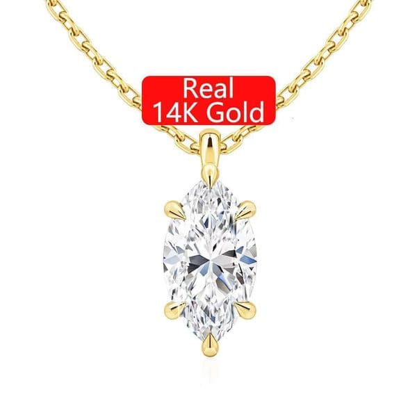 Quality Jewelry Supplier Custom Wholesale Woman 6 Claws 0.5ct 1ct 2ct Marquise Cut Moissanite Pendant Real 585 14K Gold Jewelry
