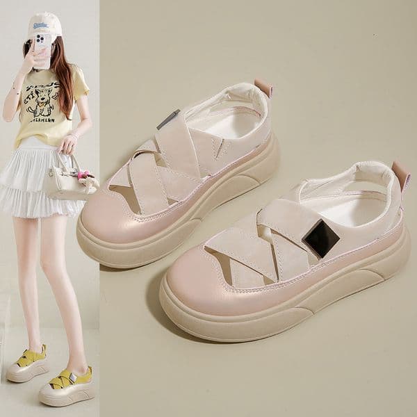 Ddmysports White Sneakers For Women Summer New Korean Style Ins Female Students Casual Mesh Versatile Half Slippers Xq W Outdoor Shoes