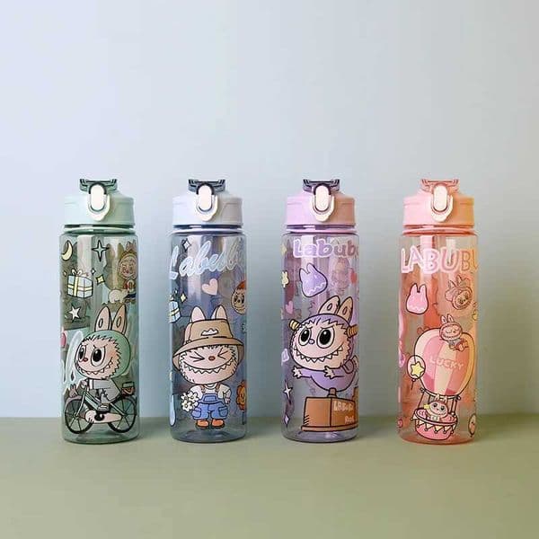 Kaii Transparent Pop Lid Sipper Tote with Drop-proof Water Bottle Space Mug Cute Labubu Kids Mugs