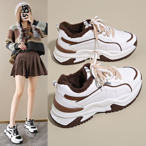 Ddmysports Winter Plush Lined Dad For Women New Ins Korean Style Versatile Thickened Warm Cotton Height Increasing Sports Trend Shoes Outdoor Shoes