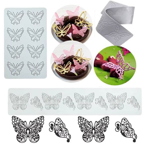 Butterfly style Sugar Flipping Silicone Lace Pad DIY Leaf Patterns Chocolate Thin Crisp Dessert Decorating Tool Cake Baking Mold ice maker