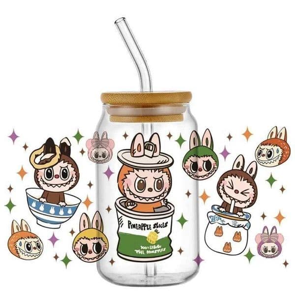 Miniso New Design Labubu Transfer 3D Sticker Decals for 16oz UV DTF Libbey Glass Cup Mug Coffee Car Wrap Wholesale Decoration XJ250612