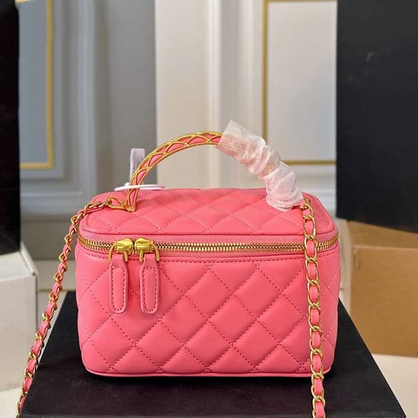 Woven Handle Luxurious Handbag Cosmetic Bag Designer Ladies Shoulder Bag Genuine Leather Checkered Pattern Gold Hardware Crossbody Sacoche Mirror Wallet 17cm