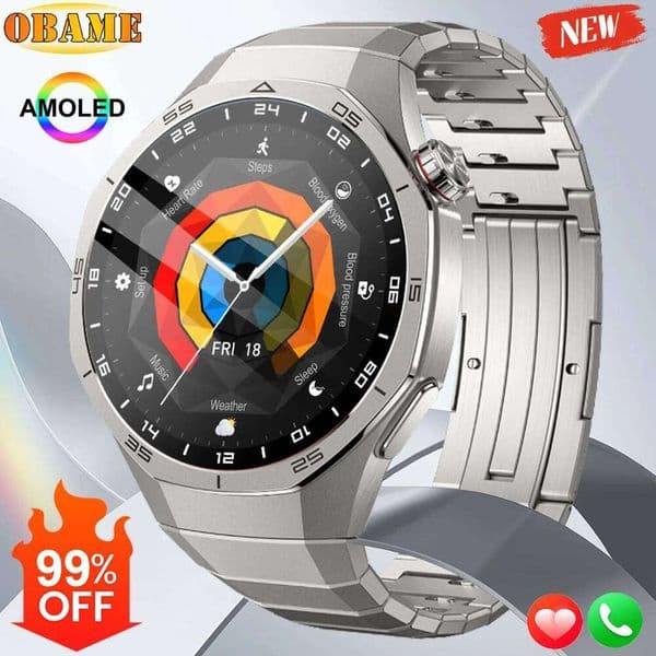 New GT 5 Pro Smart Men AMOLED Screen Sports SmartWatch Bluetooth call Heart rate GPS Blood oxygen Outdoor Waterproof Smartwatch