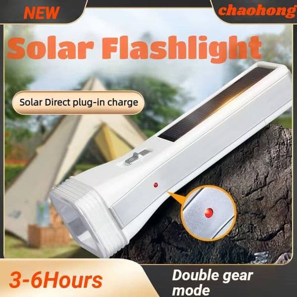 Solar Flashlight with Dual Charging (Solar/Plug-In) - Compact Light for Camping, Hiking & Emergency Kits tues
