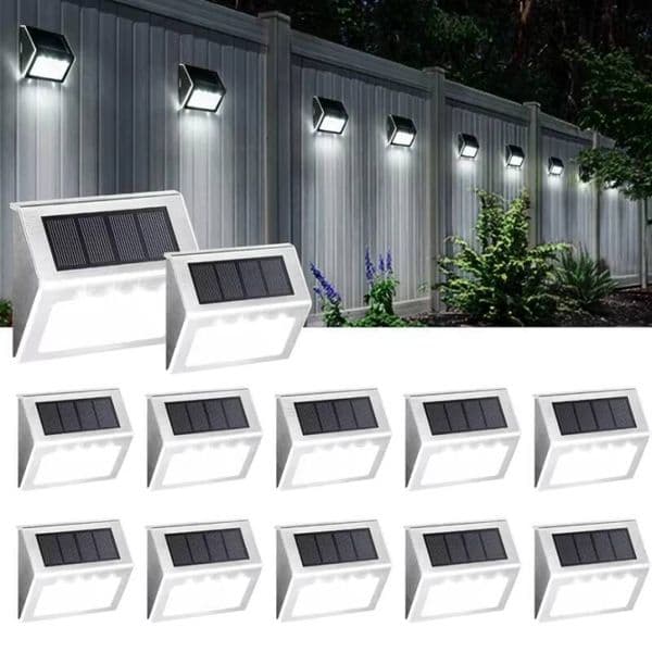 1-12Pack 3LED Solar Outdoor Stainless Steel Step Light Waterproof Garden Fence Decor Wall Lamp for Patio Street Yard Balcony tues