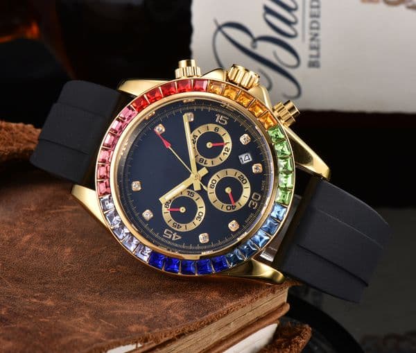 Mens ROL DAY TONAity Set with diamonds quartz Movement watch multifunction Wristwatch Designers Men Watches Stainless SteelStrap Gold Wristwatches #81