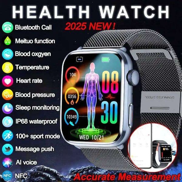 2025 New Blood Pressure Health NFC Smart Watches Men 24 Hour Heart Rate Bluetooth Call AI Diagnosis Smartwatches For IOS Android