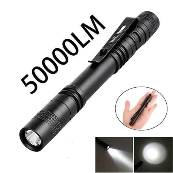 Mini LED 50000LM Ultra Bright Lamp Handy Penlight Torch Pocket Portable Flashlight Lantern Camping Work AAA Battery
