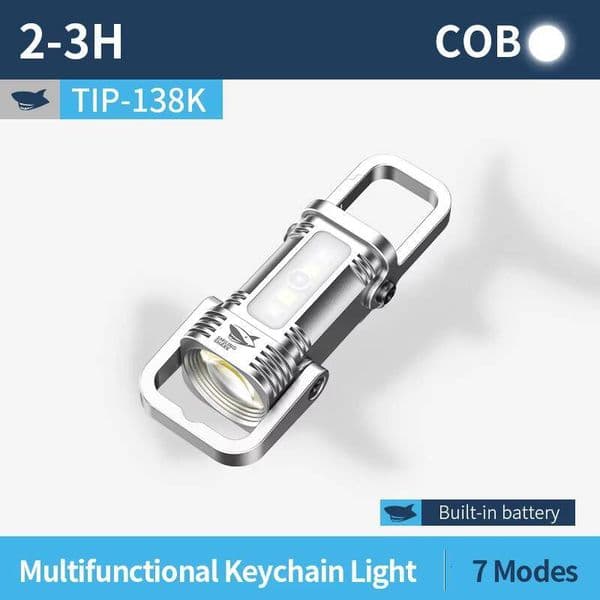 Ultra-Bright COB Keychain Flashlight - 7 Modes with SOS & Red/Blue Strobe, Type-C Rechargeable, Waterproof Survival Gear for EDC Camping, Hiking, Emergency