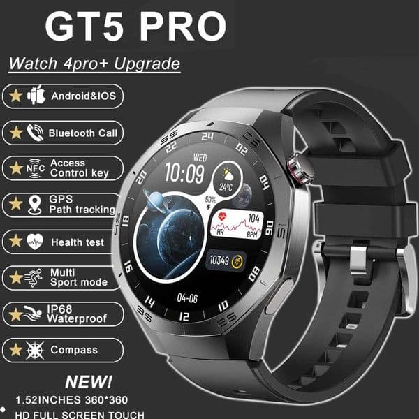 GT 5SmartWatch Men AMOLED Screen GPS Sports Bluetooth call Heart rate Blood oxygen Outdoor Waterproof Smartwatch For IOS Android