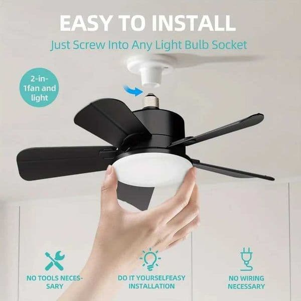 Ceiling Fan 40w Socket Fan Light -Speed Adjustable Wind Speed Suitable For Living Room Bedroom Small Rooms black ceiling fan W250613