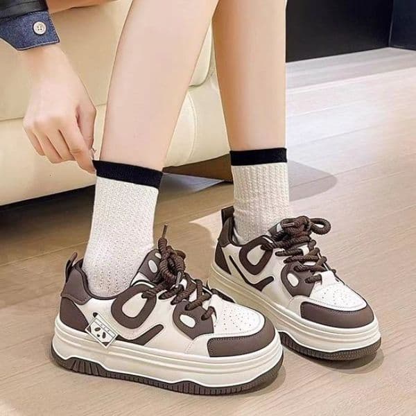 Ddmysports Cute Funny Big Head Shoes Black And White Panda Women Autumn Versatile Thick Sole Height Increasing Sports Niche Casual Sneakers Outdoor Shoes
