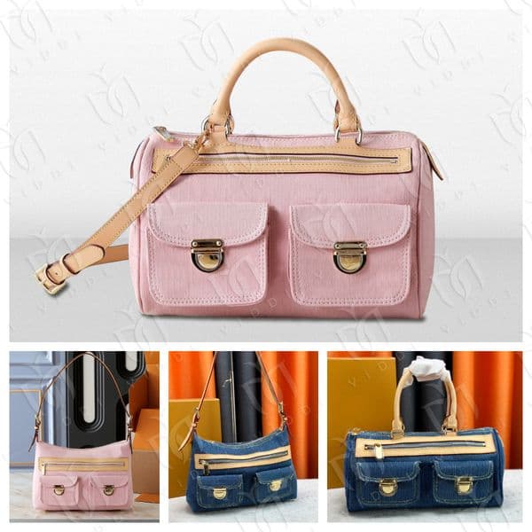 Designer Monogram Denim bag Women's Vintage Multi-Pocket Shoulder Purse Blue Denim Hobo bag Luxury Underarm Handbag Casual Pillow Crossbody Bag Tote bag