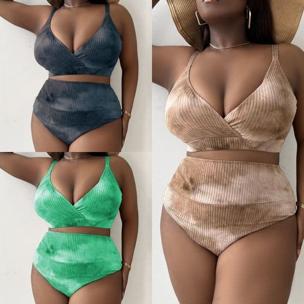 Free shipping for designers New European and American Style Plus Size Tie-Dye Strap Deep V Sexy High-Waisted Bikini Swimsuit P008