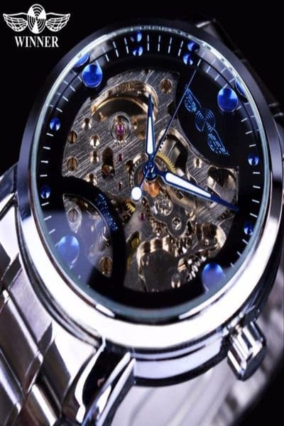 Winner Blue Ocean Fashion Casual Designer Stainless Steel Men Skeleton Watch Mens Watches Top Brand Automatic Watch Clock8901571
