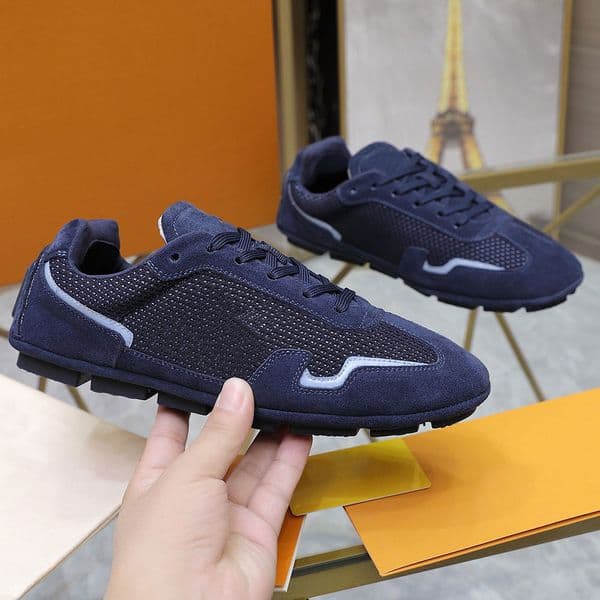 Rally Sneaker 1AHTZI designer men sneaker Blue Suede calf leather and mesh features a car shoe construction fashion comfort running shoes rally sneakers